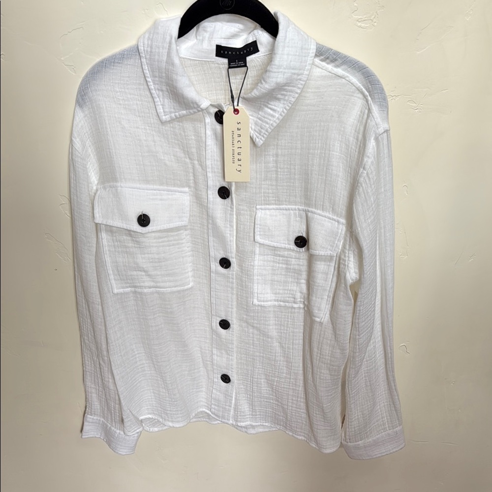 Sanctuary White Textured Shirt with Black Buttons